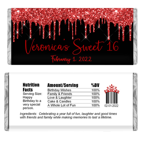 Glitter Drip Candy Bar Wrapper-Black/Red