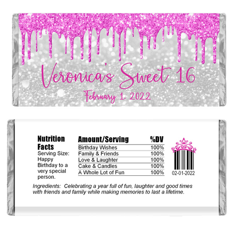 Glitter Drip Candy Bar Wrapper-White/Pink