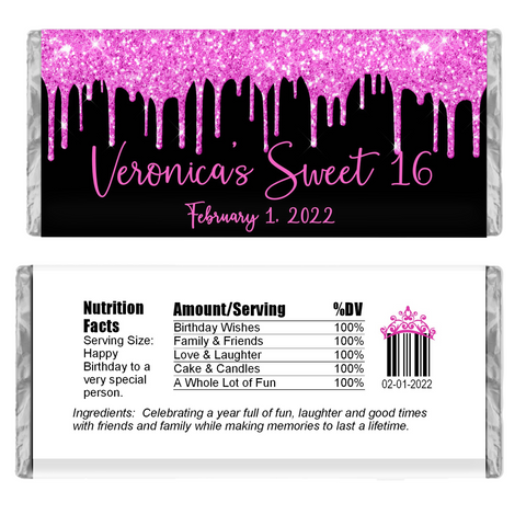 Glitter Drip Candy Bar Wrapper-Black/Pink