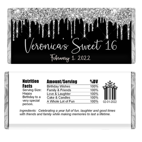 Glitter Drip Candy Bar Wrapper-Black/Silver