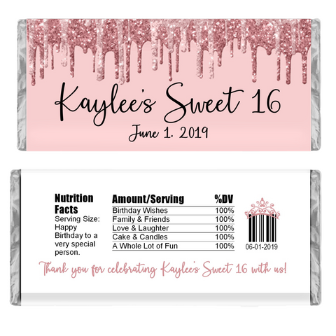 Glitter Drip Candy Bar Wrapper-Blush Pink