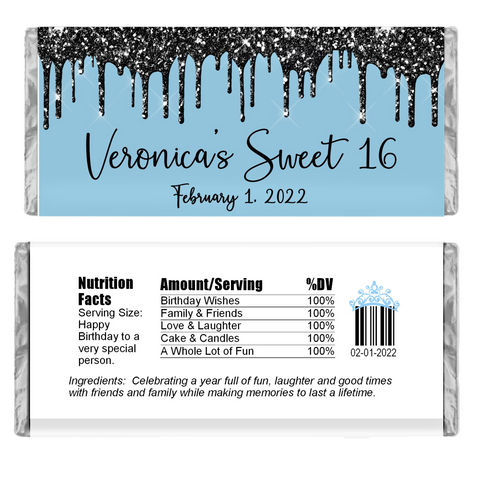 Glitter Drip Candy Bar Wrapper-Blue/Black