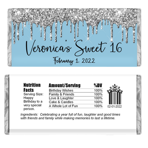 Glitter Drip Candy Bar Wrapper-Blue/Silver