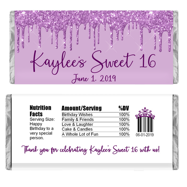 Glitter Drip Candy Bar Wrapper-Purple