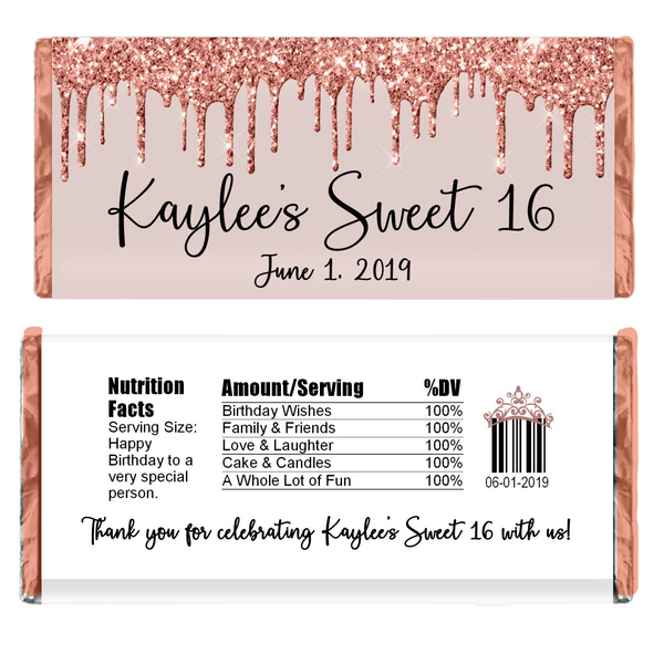 Glitter Drip Candy Bar Wrapper-Rose Gold