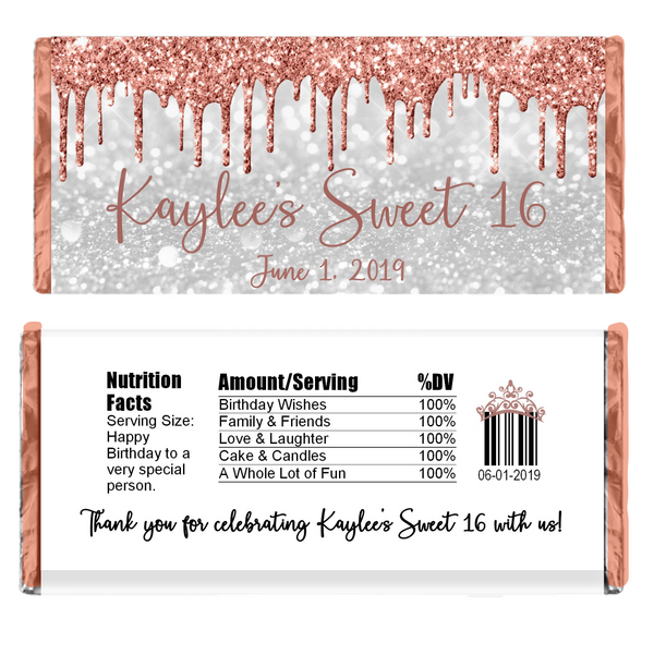 Glitter Drip Candy Bar Wrapper-White/Rose Gold