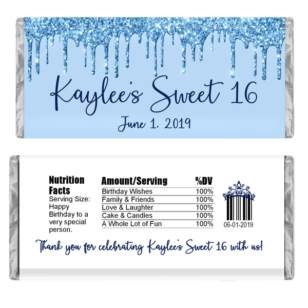 Glitter Drip Candy Bar Wrapper-Blue