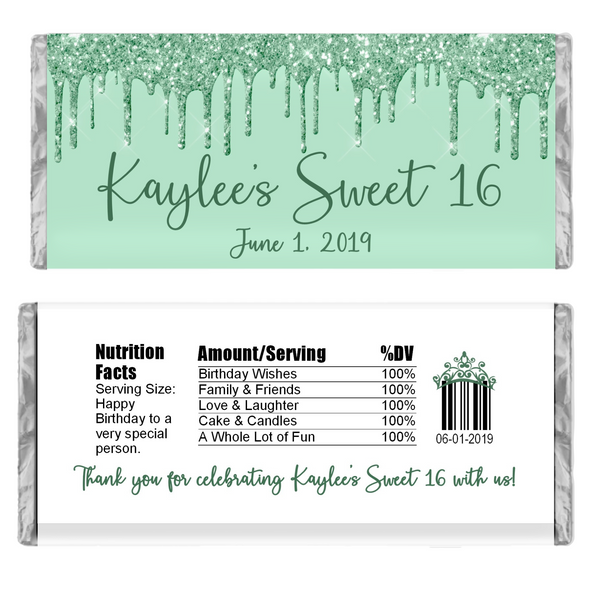 Glitter Drip Candy Bar Wrapper-Green