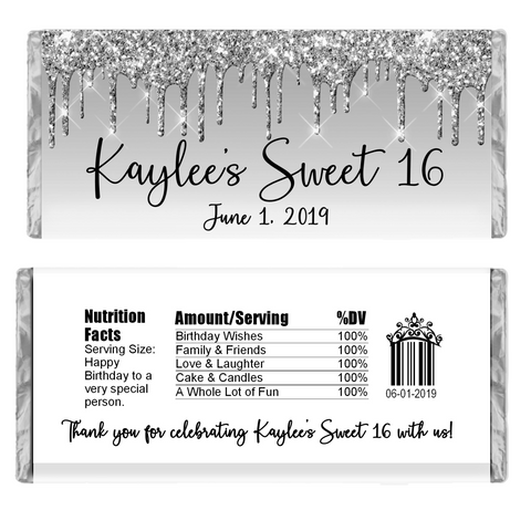 Glitter Drip Candy Bar Wrapper-Silver