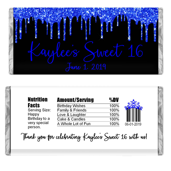 Glitter Drip Candy Bar Wrapper-Black/Blue