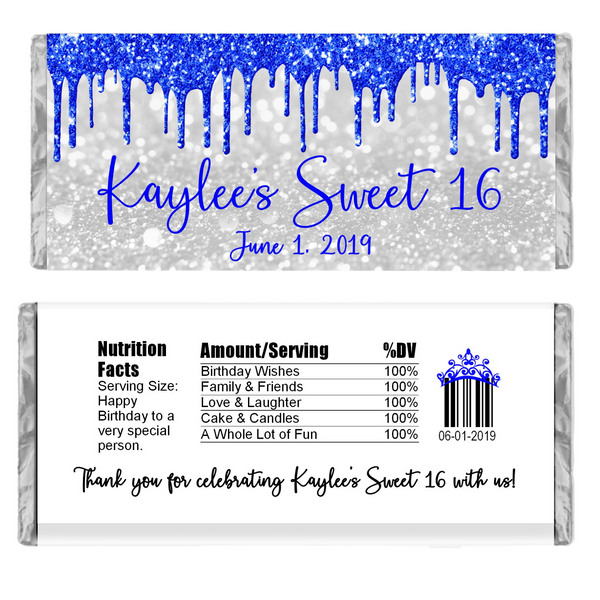 Glitter Drip Candy Bar Wrapper-White/Blue
