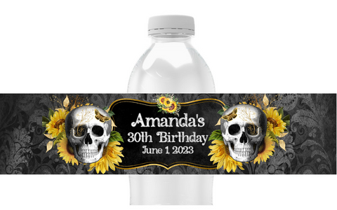 Sunflower Skull Water Bottle Labels