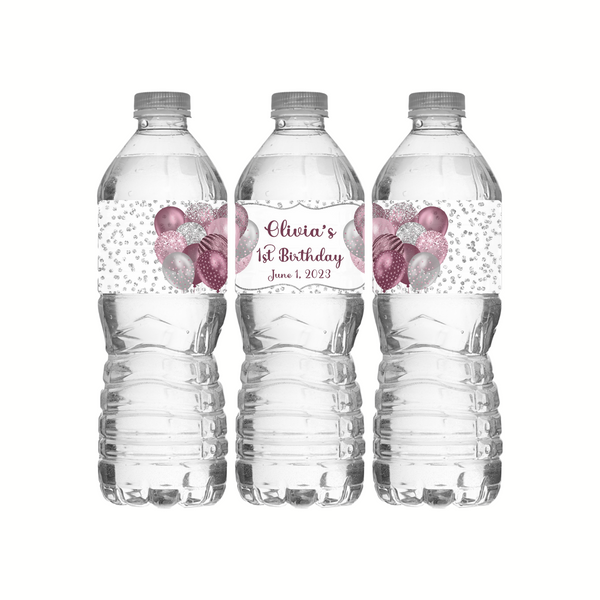 Pink Balloon Water Bottle Labels
