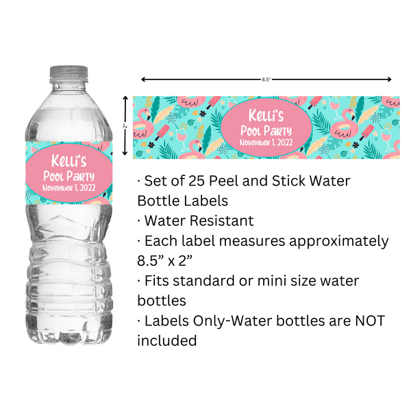 Pool Party Water Bottle Labels