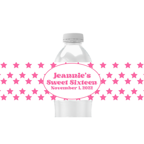 Pink Star Water Bottle Labels