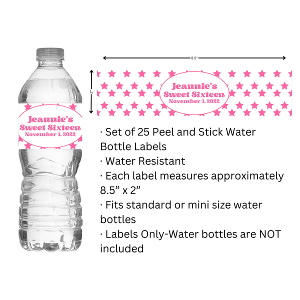 Pink Star Water Bottle Labels