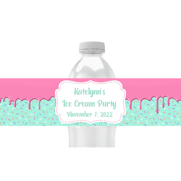 Ice Cream Drip Water Bottle Labels