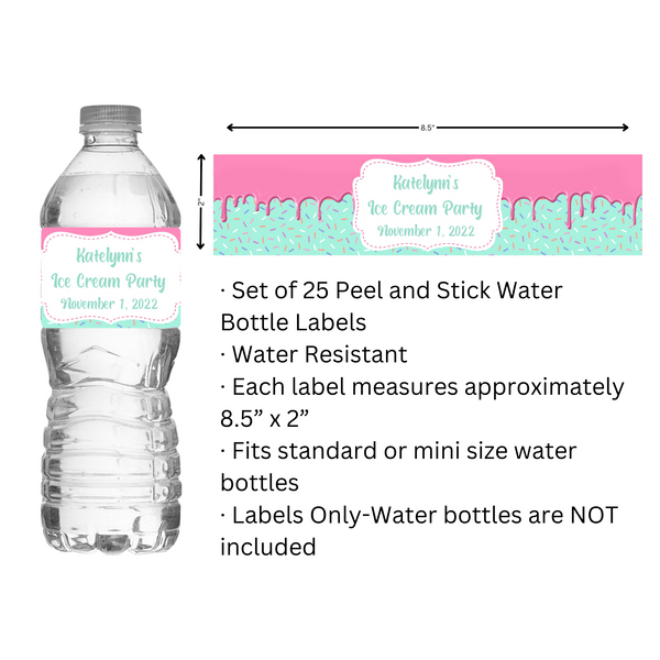 Ice Cream Drip Water Bottle Labels