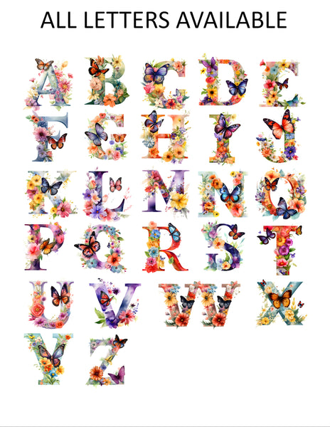 Butterfly Floral Themed Initial Monogram Note Cards