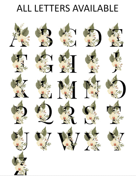 Tropical Floral Themed Initial Monogram Note Cards