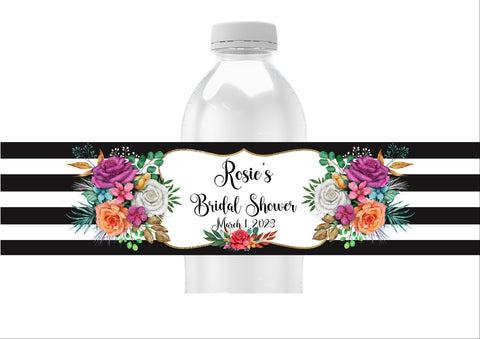 Floral Stripe Water Bottle Labels
