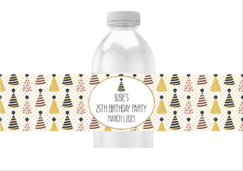 Birthday Hat Water Bottle Labels
