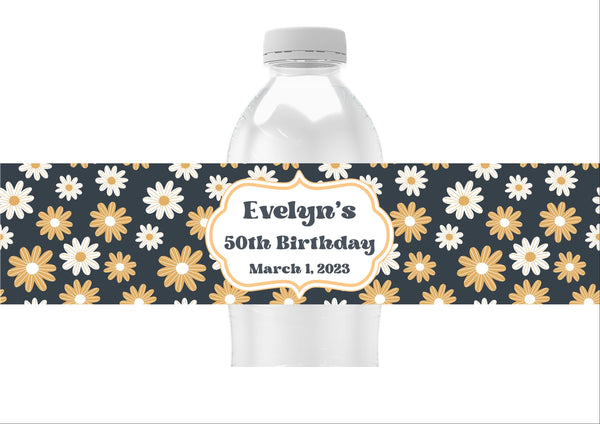 Yellow and Blue Floral Water Bottle Labels