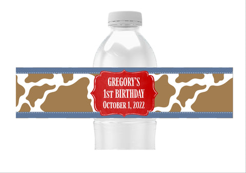 Cow Pattern Water Bottle Labels
