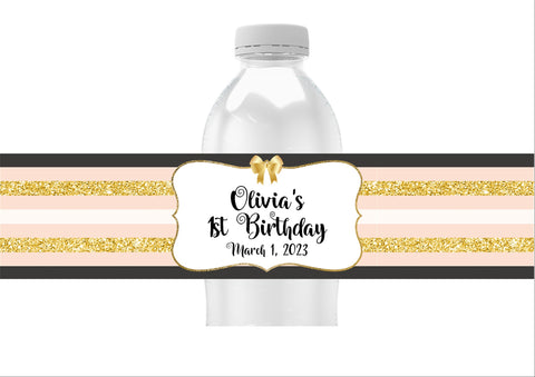 Pink Stripe Water Bottle Labels