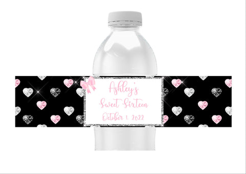 Diamond Heart Water Bottle Labels