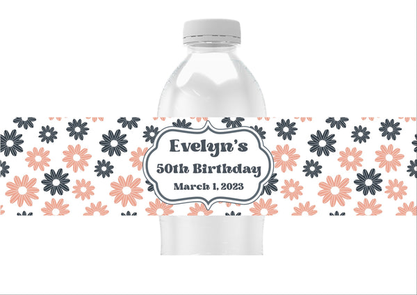 Pink and Blue Floral Water Bottle Labels