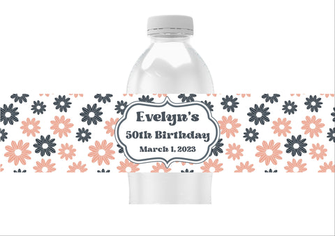 Pink and Blue Floral Water Bottle Labels