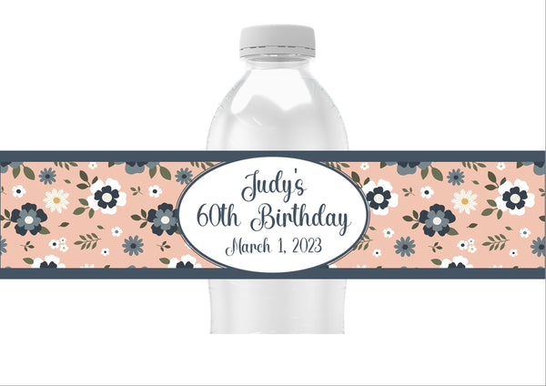 Pink Floral Pattern Water Bottle Labels