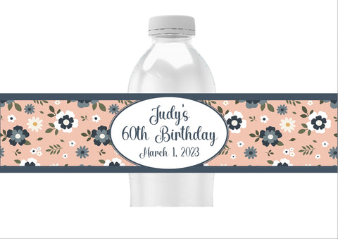 Pink Floral Pattern Water Bottle Labels