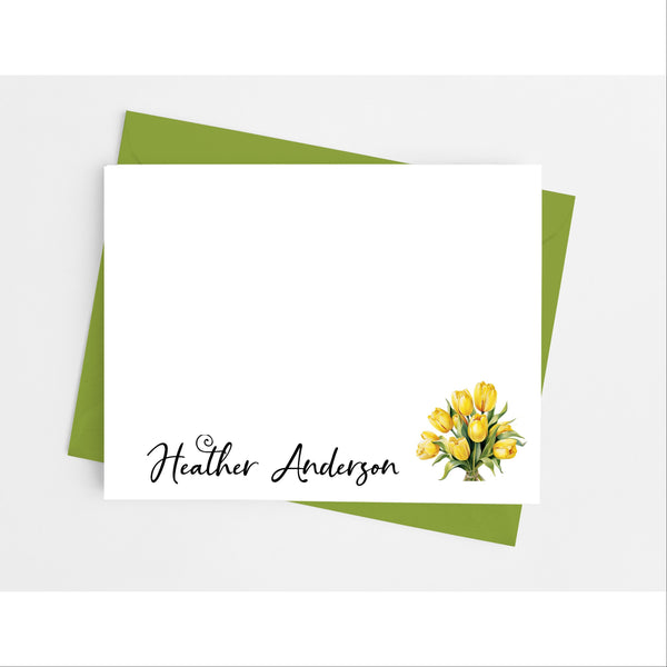 Yellow Tulip Floral Flat Note Cards