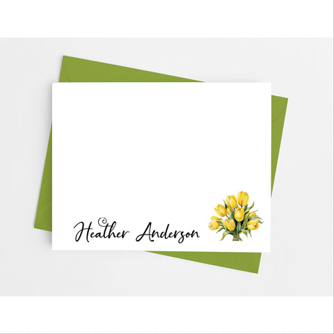 Yellow Tulip Floral Flat Note Cards