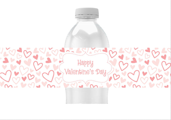 Pink Hearts Valentine's Day Water Bottle Labels