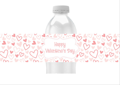 Pink Hearts Valentine's Day Water Bottle Labels