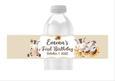 Cow Baby Shower Water Bottle Labels