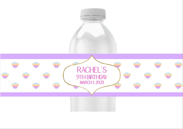 Diamond Rainbow Water Bottle Labels