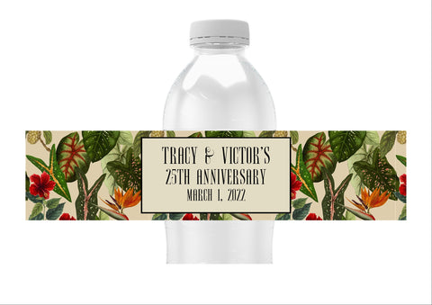 Tropical Leaves Water Bottle Labels