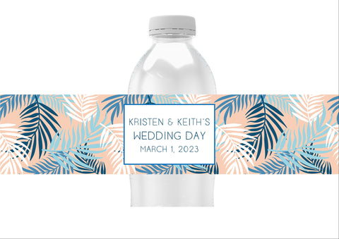 Pink Tropical Leaves Water Bottle Labels