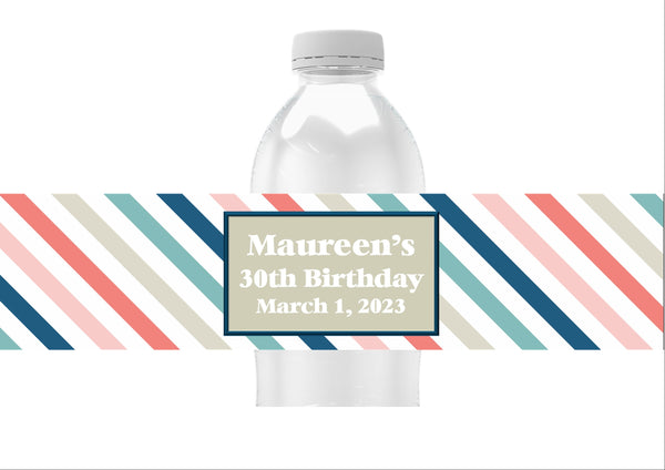 Diagonal Stripe Water Bottle Labels