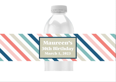 Diagonal Stripe Water Bottle Labels
