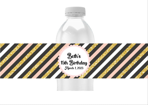 Diagonal Stripe Pattern Water Bottle Labels