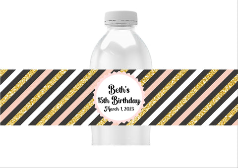 Diagonal Stripe Pattern Water Bottle Labels