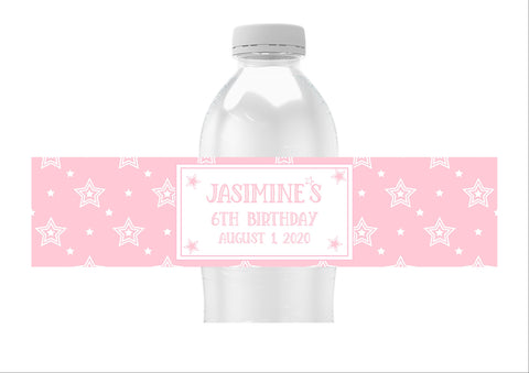 PInk Star Water Bottle Labels