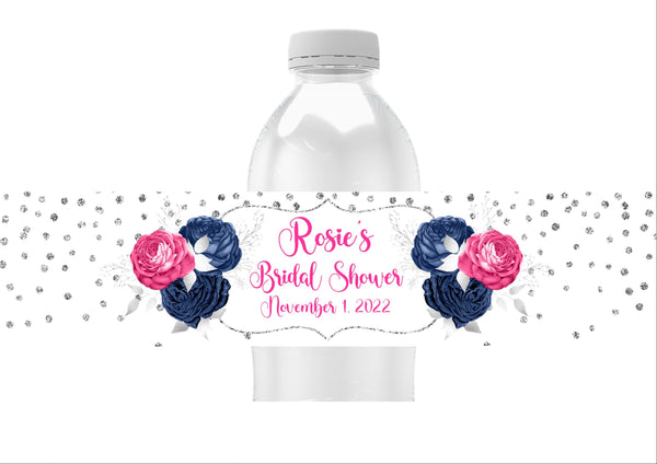 Pink and Blue Floral Water Bottle Labels