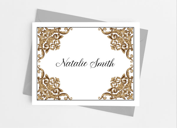 Elegant Corners Note Cards-Gold