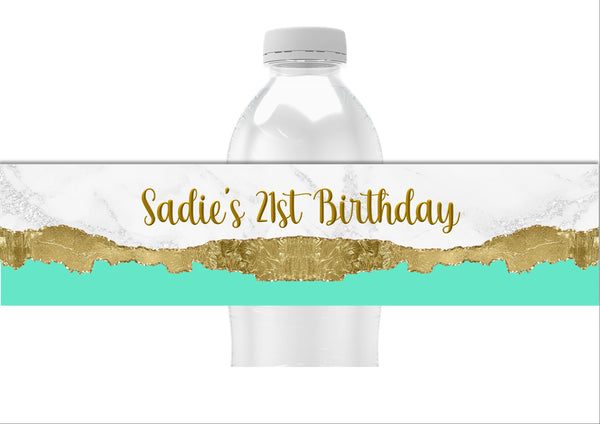 Gold Metallic Pattern Water Bottle Labels